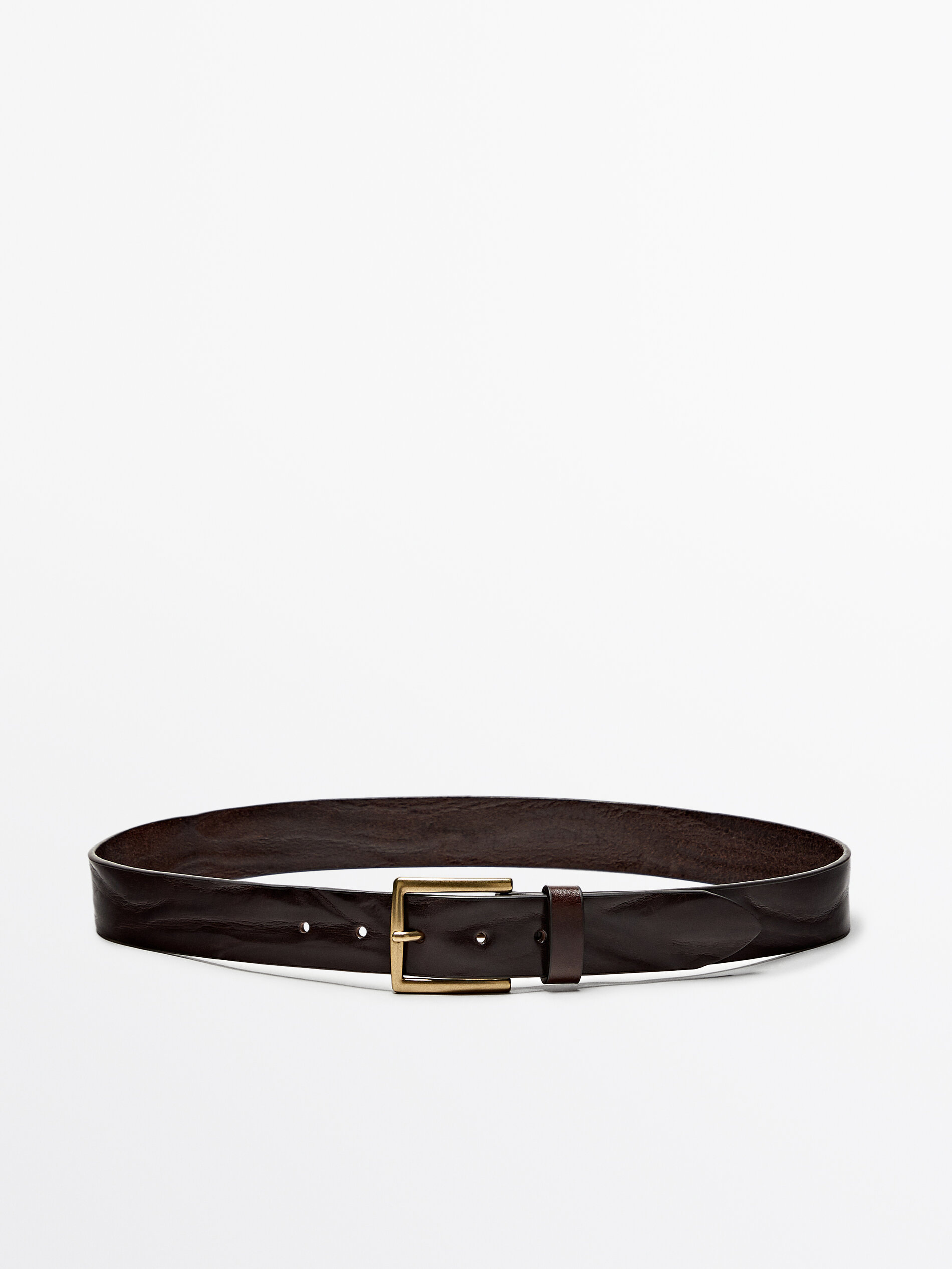 Ceinture en cuir effet use Marron Noir Accessoires Massimo Dutti