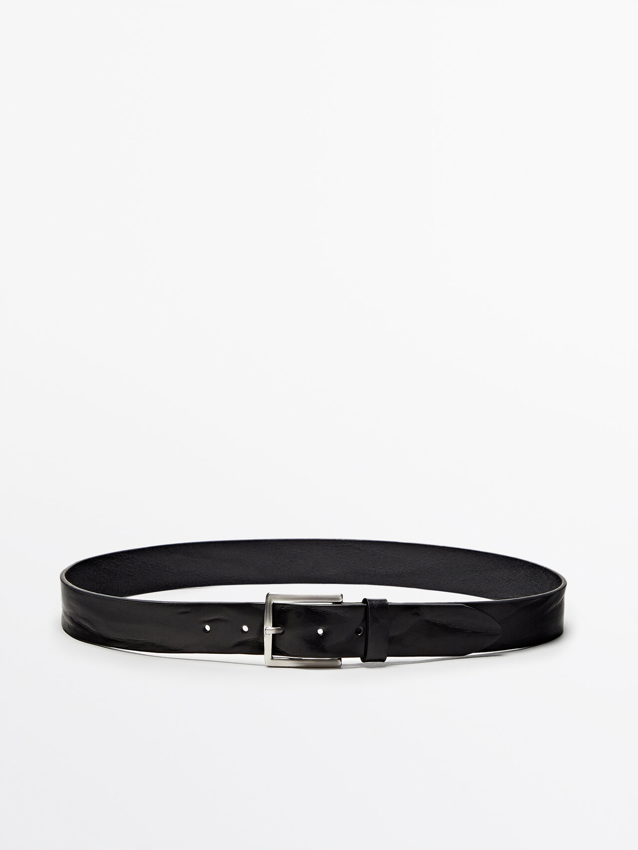 Shop Massimo Dutti Worn Effect Leather Belt In Black