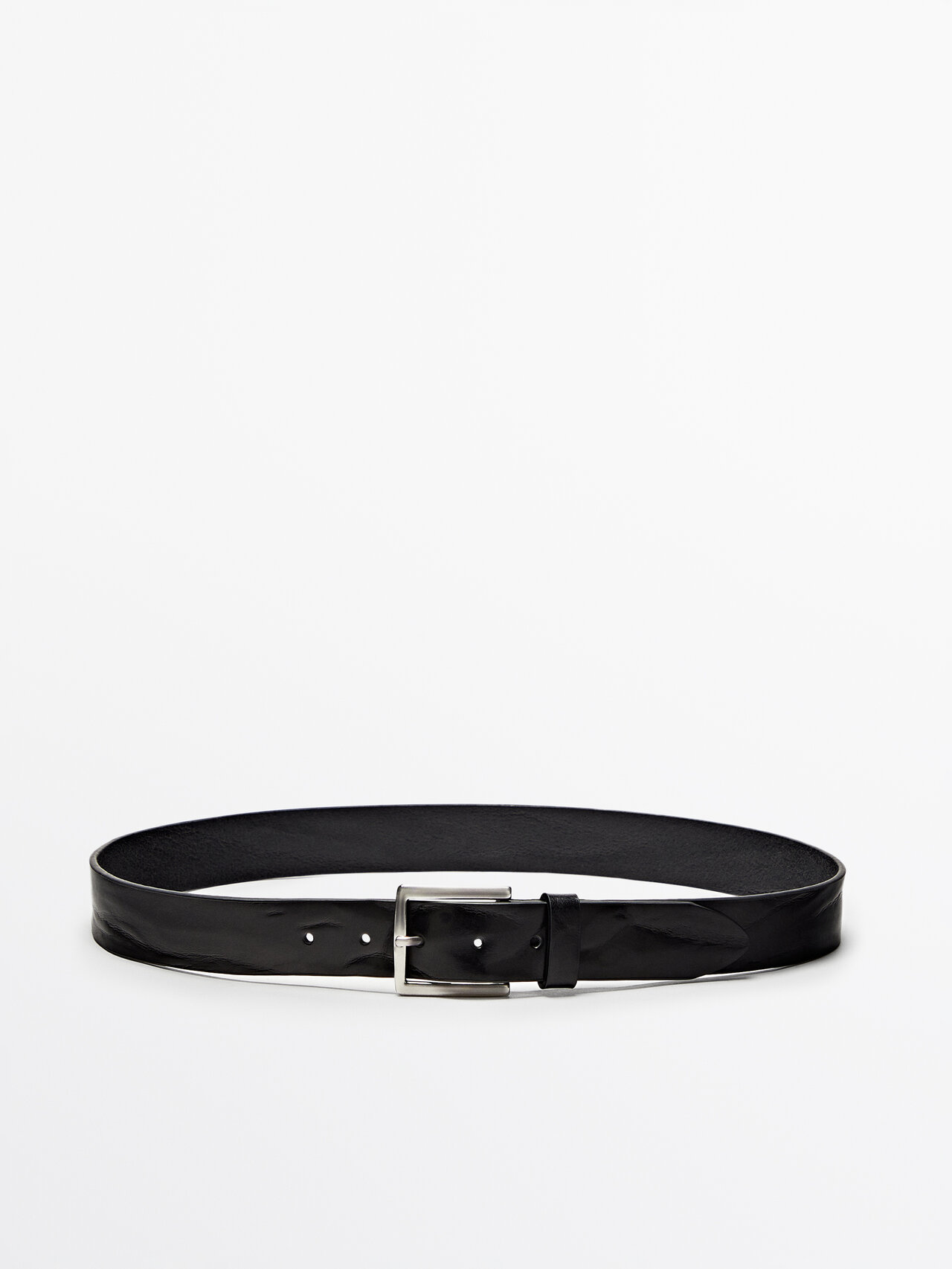 Massimo Dutti Worn Effect Leather Belt In Black