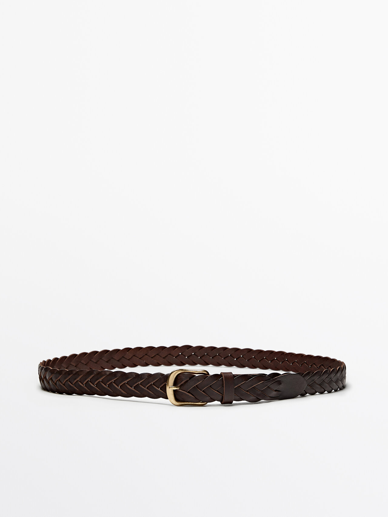 Shop Massimo Dutti Braided Leather Belt In Brown