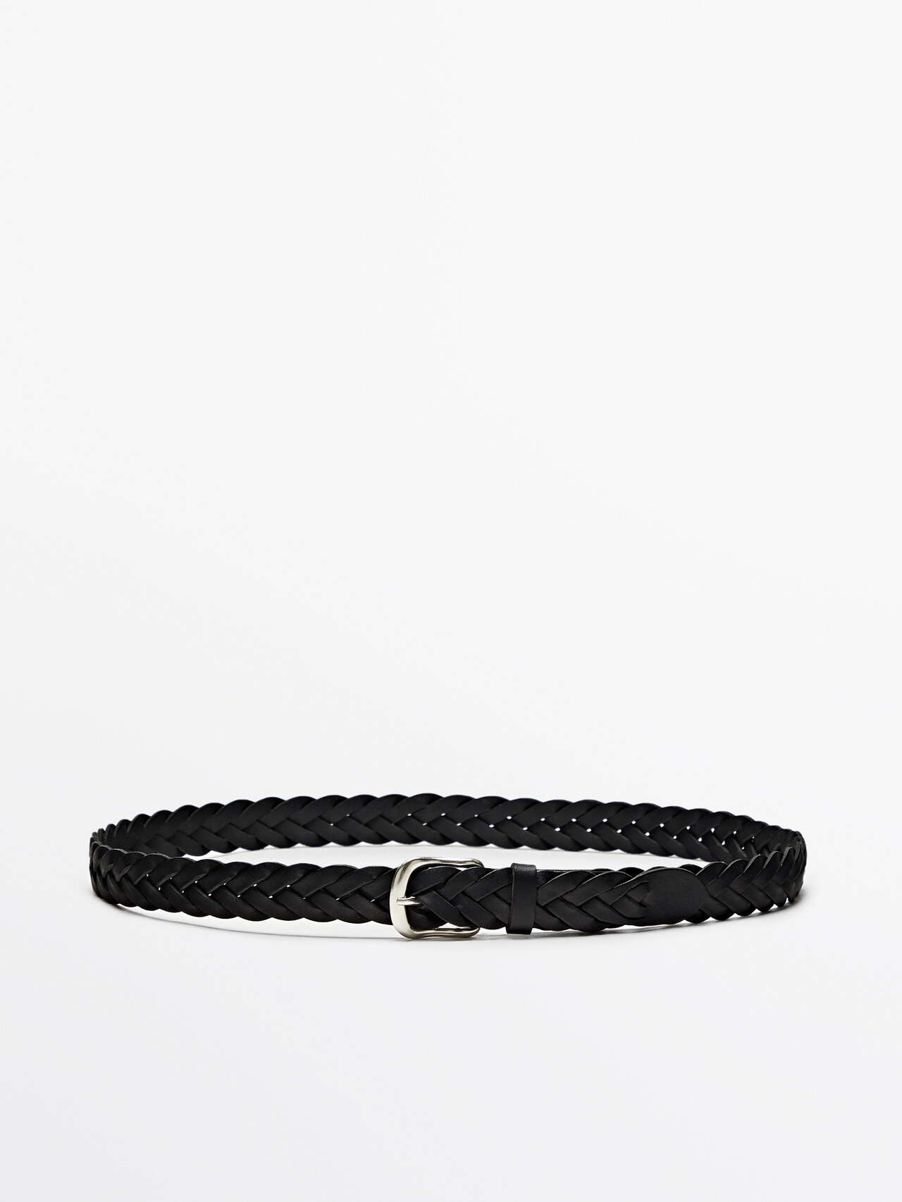 Shop Massimo Dutti Braided Leather Belt In Black