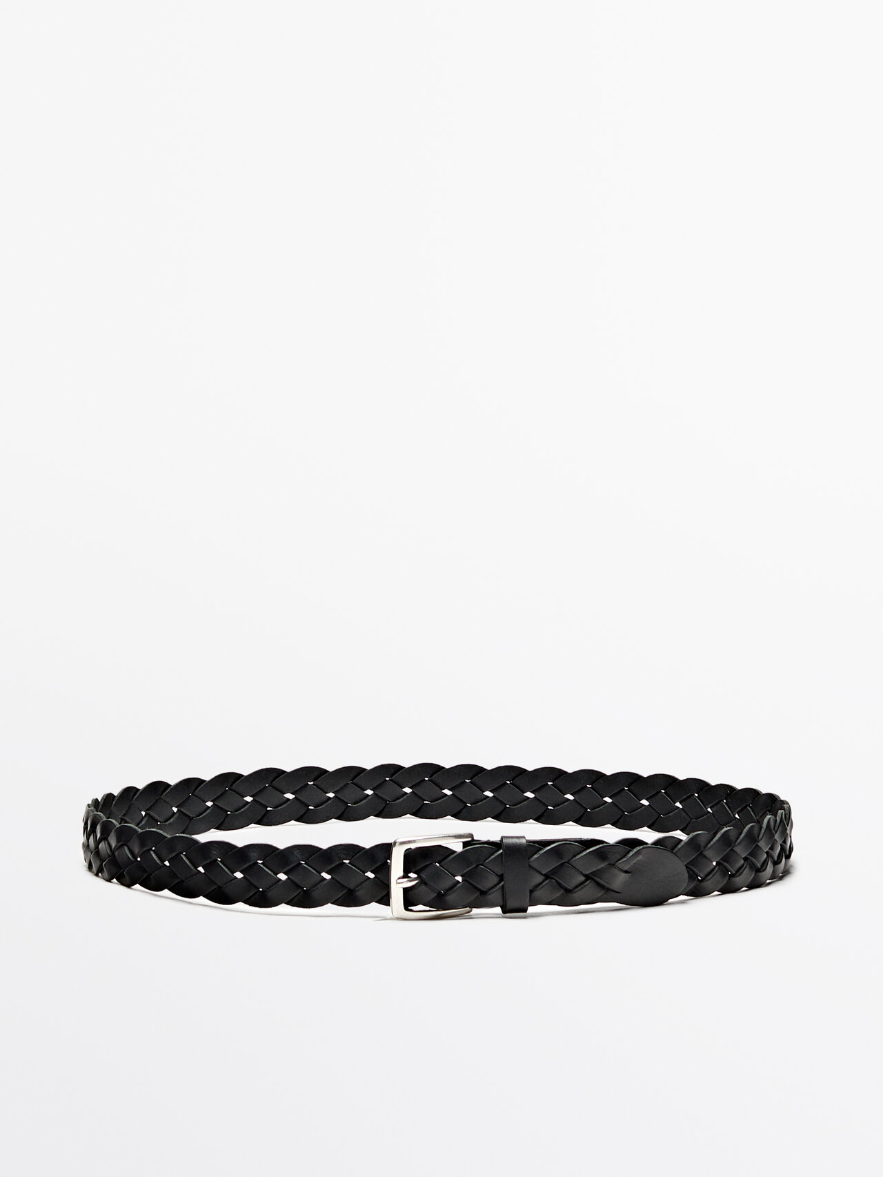 Massimo Dutti Braided Leather Belt In Black
