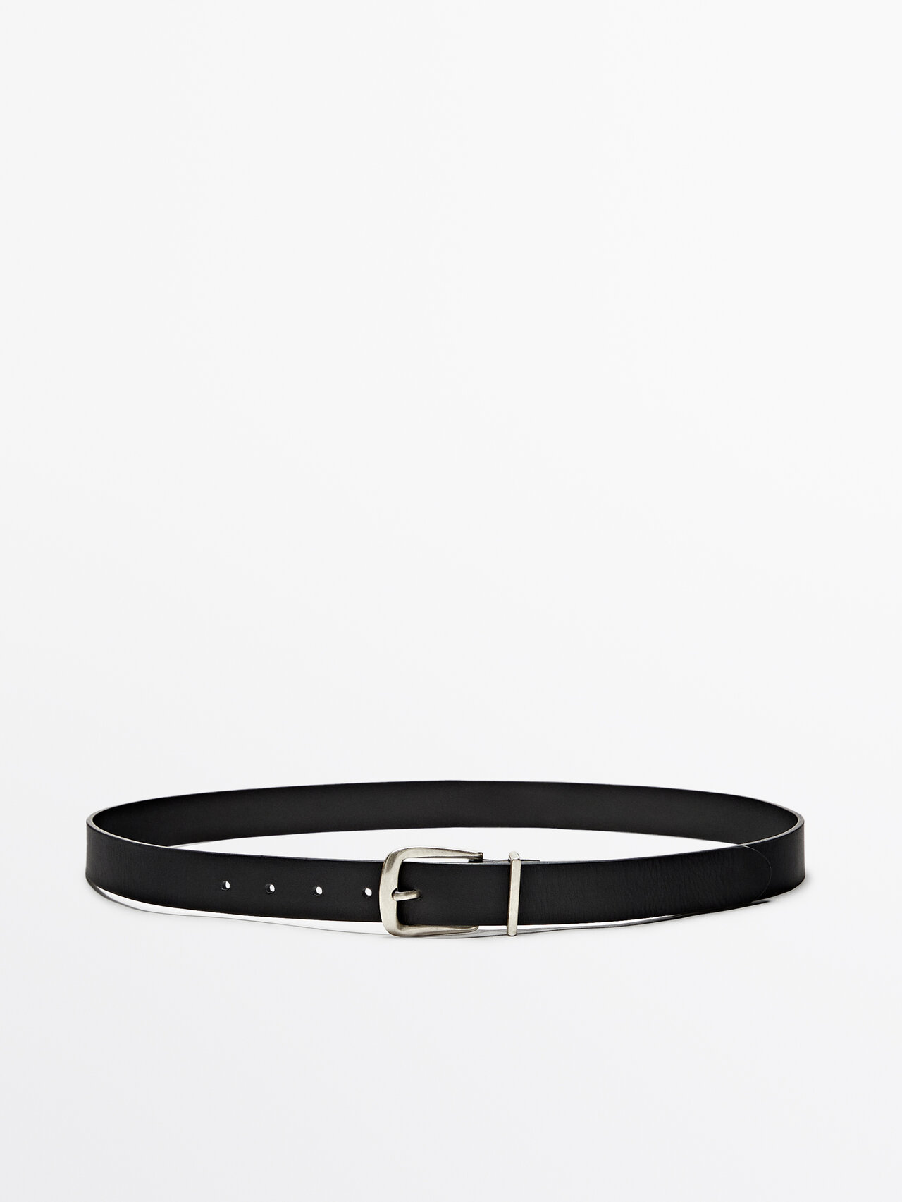 Massimo Dutti Leather Belt With Metal Loop In Black