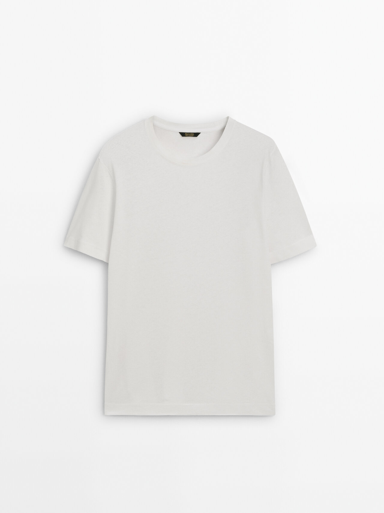 Shop Massimo Dutti Short Sleeve Linen And Cotton Blend T-shirt In Cream