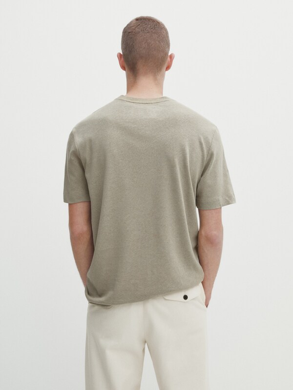 Short sleeve linen and cotton blend T-shirt · Beige, Grey, White, Navy ...