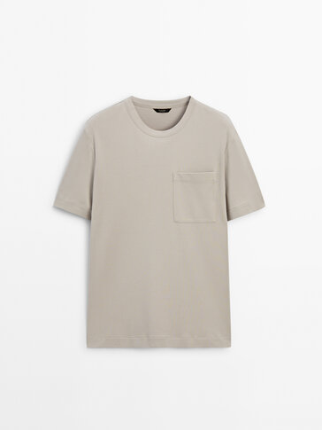 MassimoDutti ショルダーボタン付きコットンブレンドTシャツ-