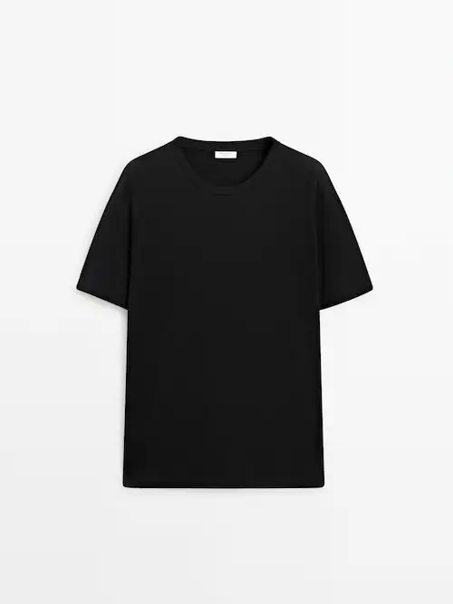 Relaxed fit short sleeve cotton T-shirt - Studio · Black, White, Dark Blue  · T-shirts And Polo Shirts | Massimo Dutti