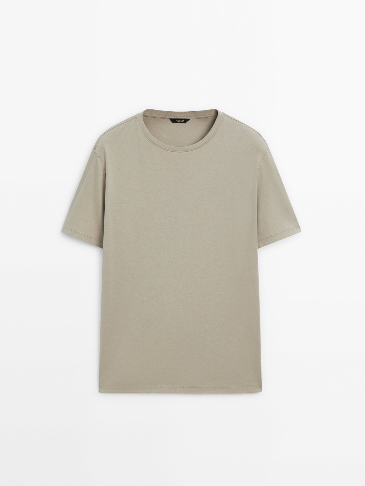 Massimo Dutti Short Sleeve Mercerised Cotton T-shirt In Sand