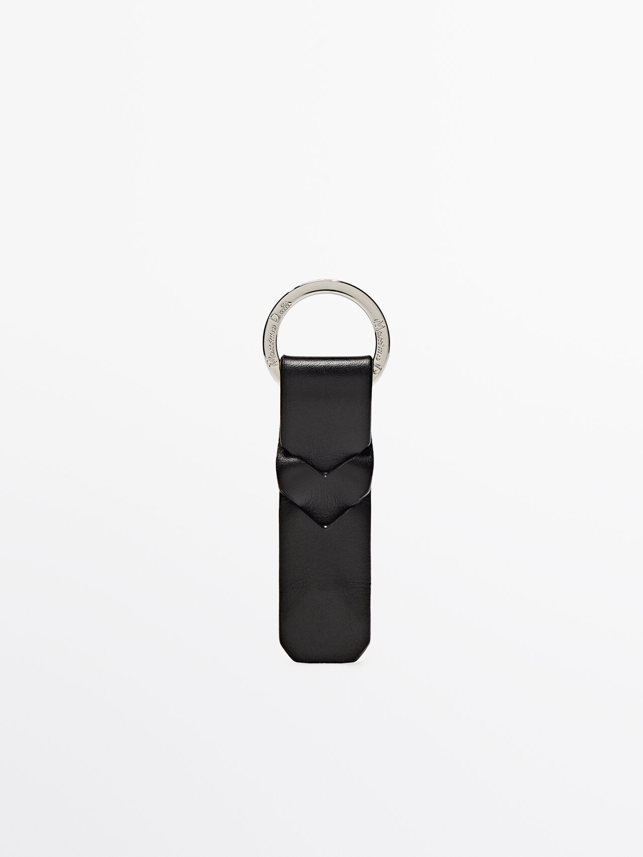 Massimo Dutti Leather Keyring In Black