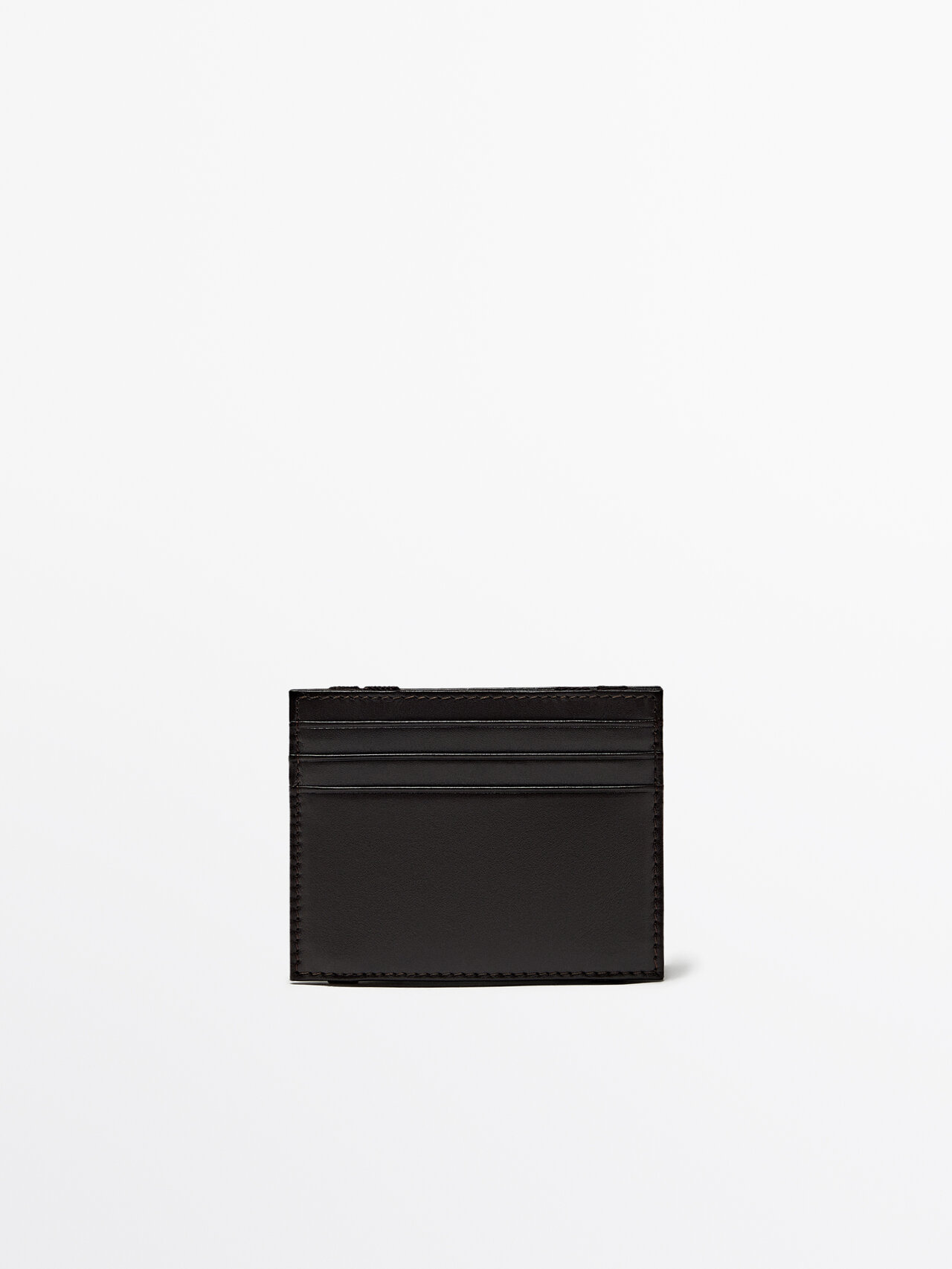 Massimo Dutti Leather Card Holder In Brown