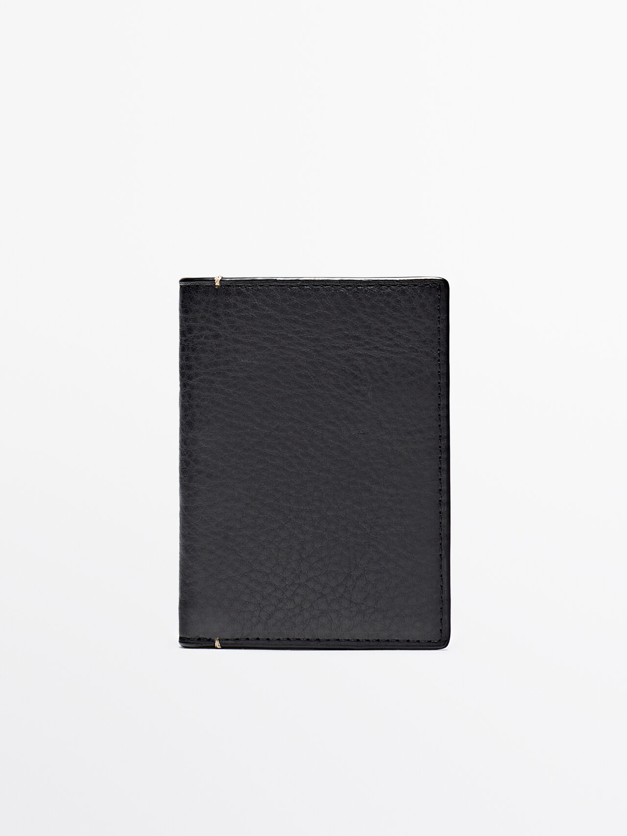 Massimo Dutti Vertical Leather Wallet In Black