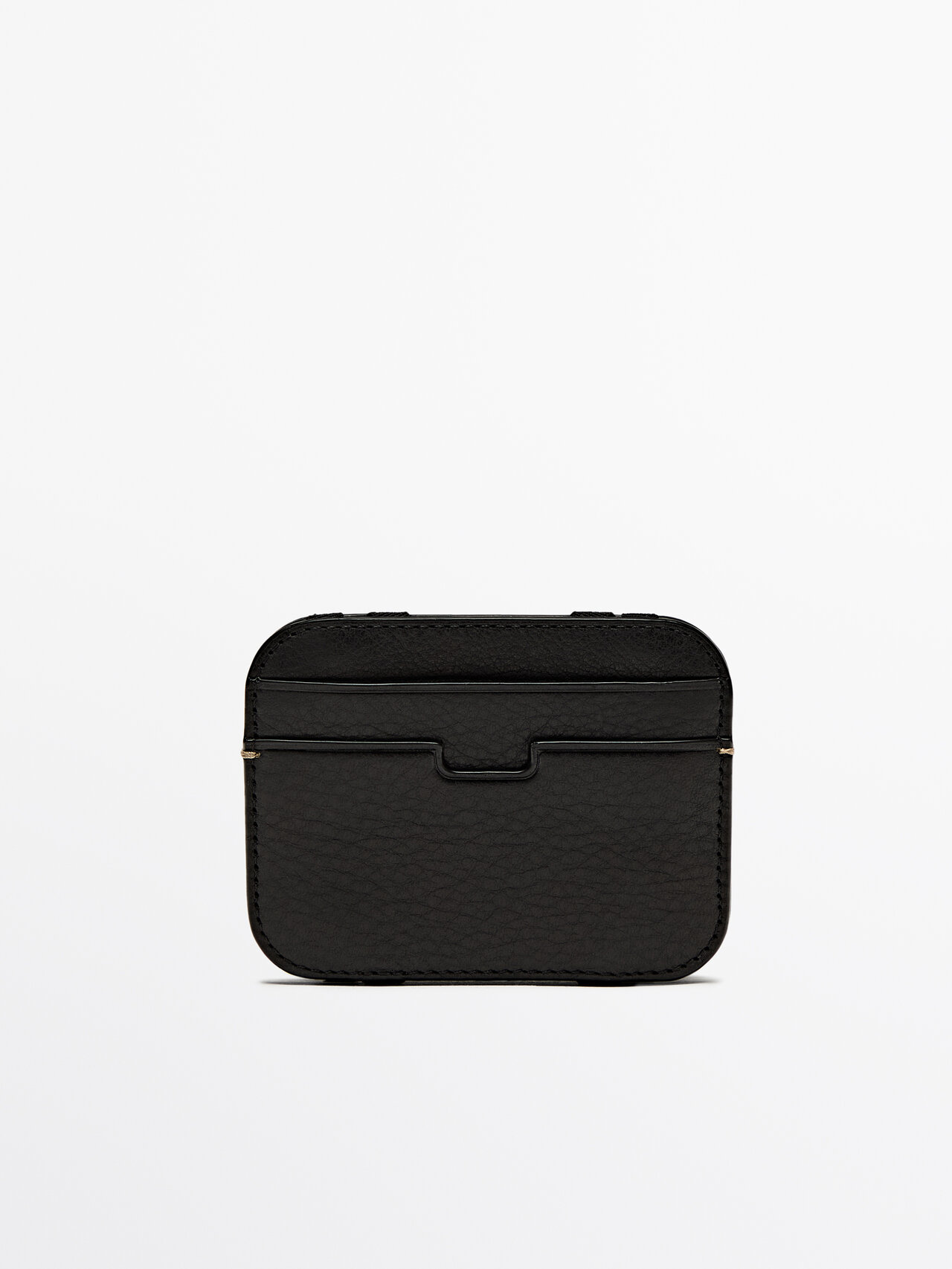 Shop Massimo Dutti Leather Card Holder In Black