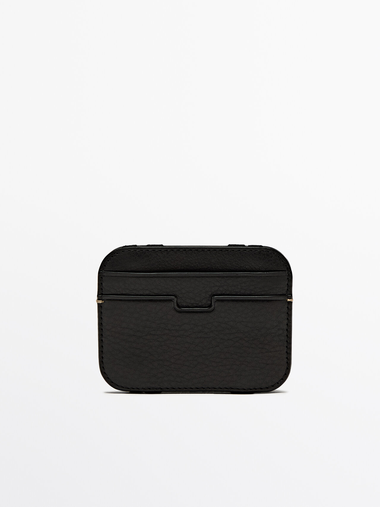 Massimo Dutti Leather Card Holder In Black