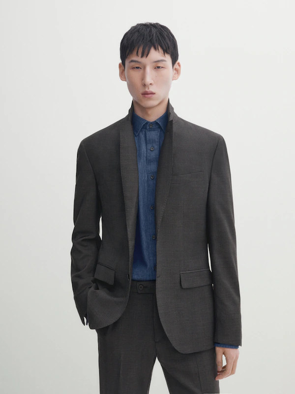 Grey check 100% wool suit blazer · Grey · Dressy | Massimo Dutti