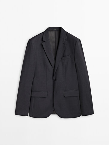 Костюмный пиджак из биэластичной шерсти серого цвета