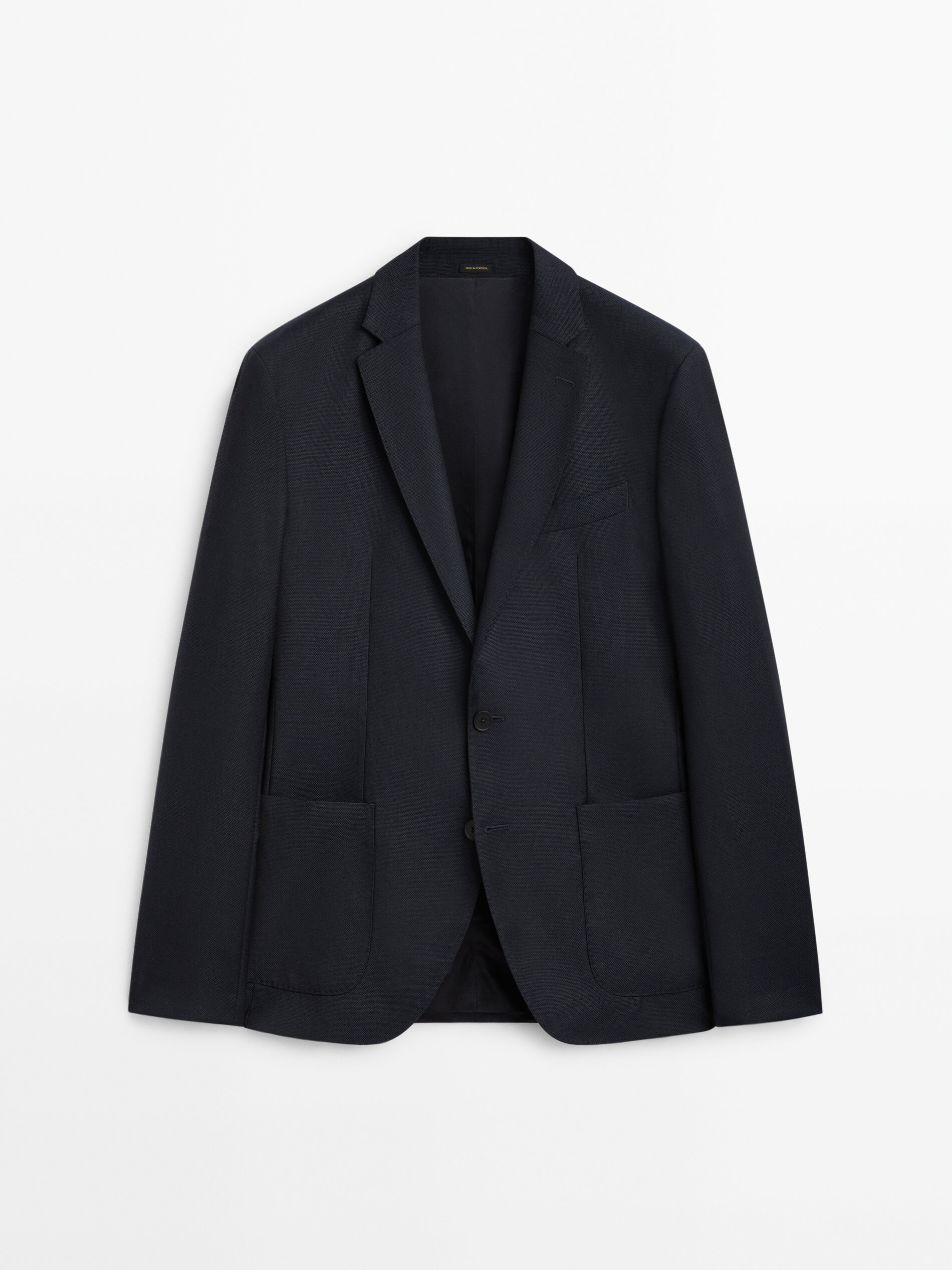 Navy blue textured wool blazer