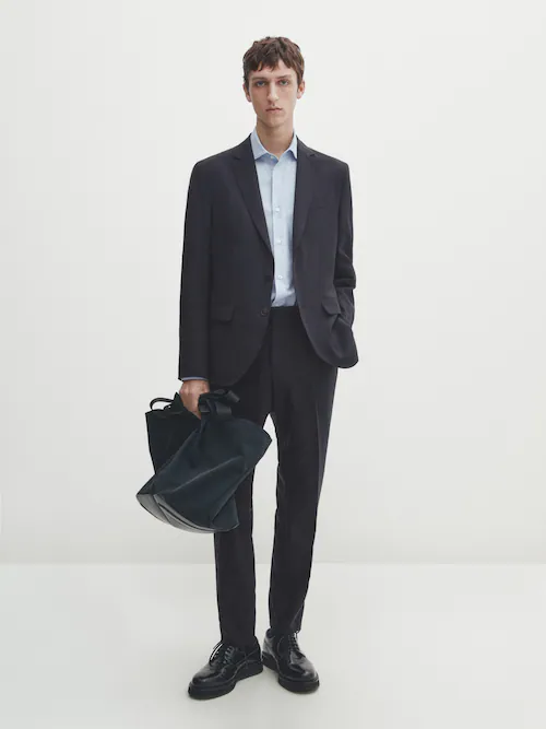 Slim fit suit blazer in 100% wool · Navy Blue · Dressy