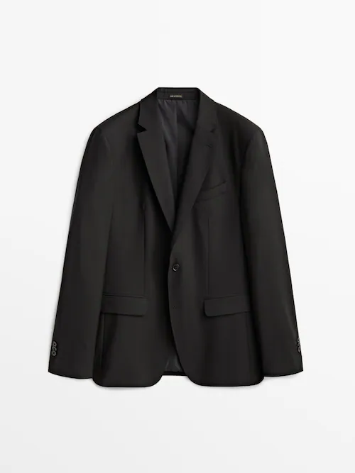 Black bi-stretch wool suit blazer · Black · Dressy