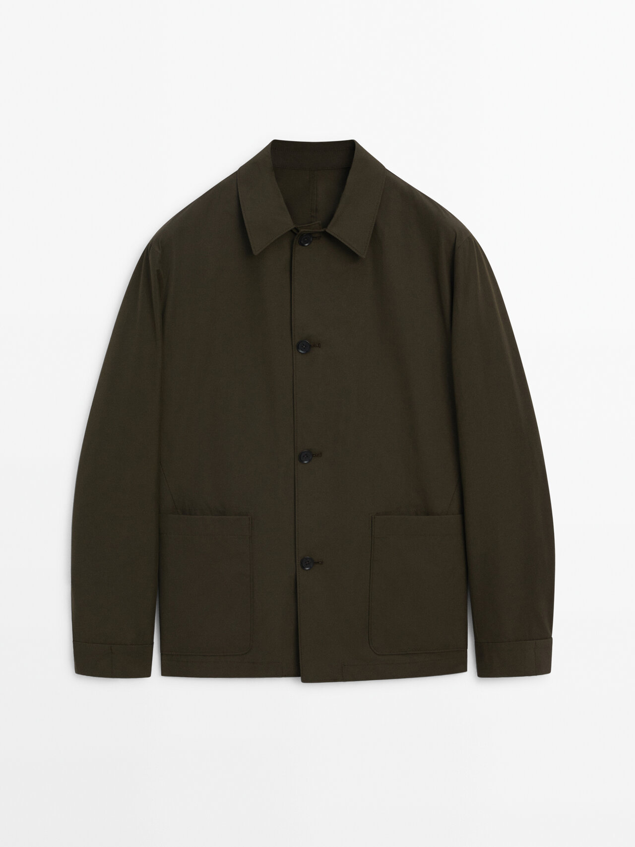 Massimo Dutti Lightweight Technical Overshirt In Khaki