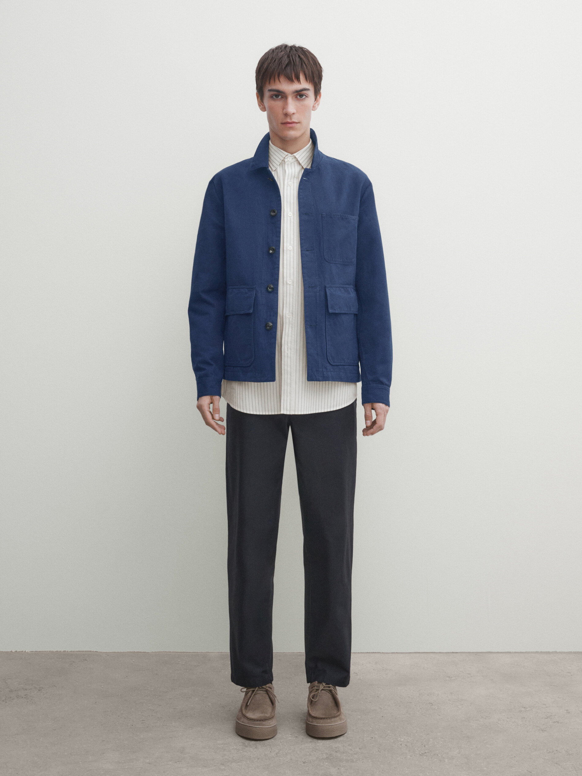 Massimo Dutti Hemdjacke Mit Baumwolle Und Leinen In Blau