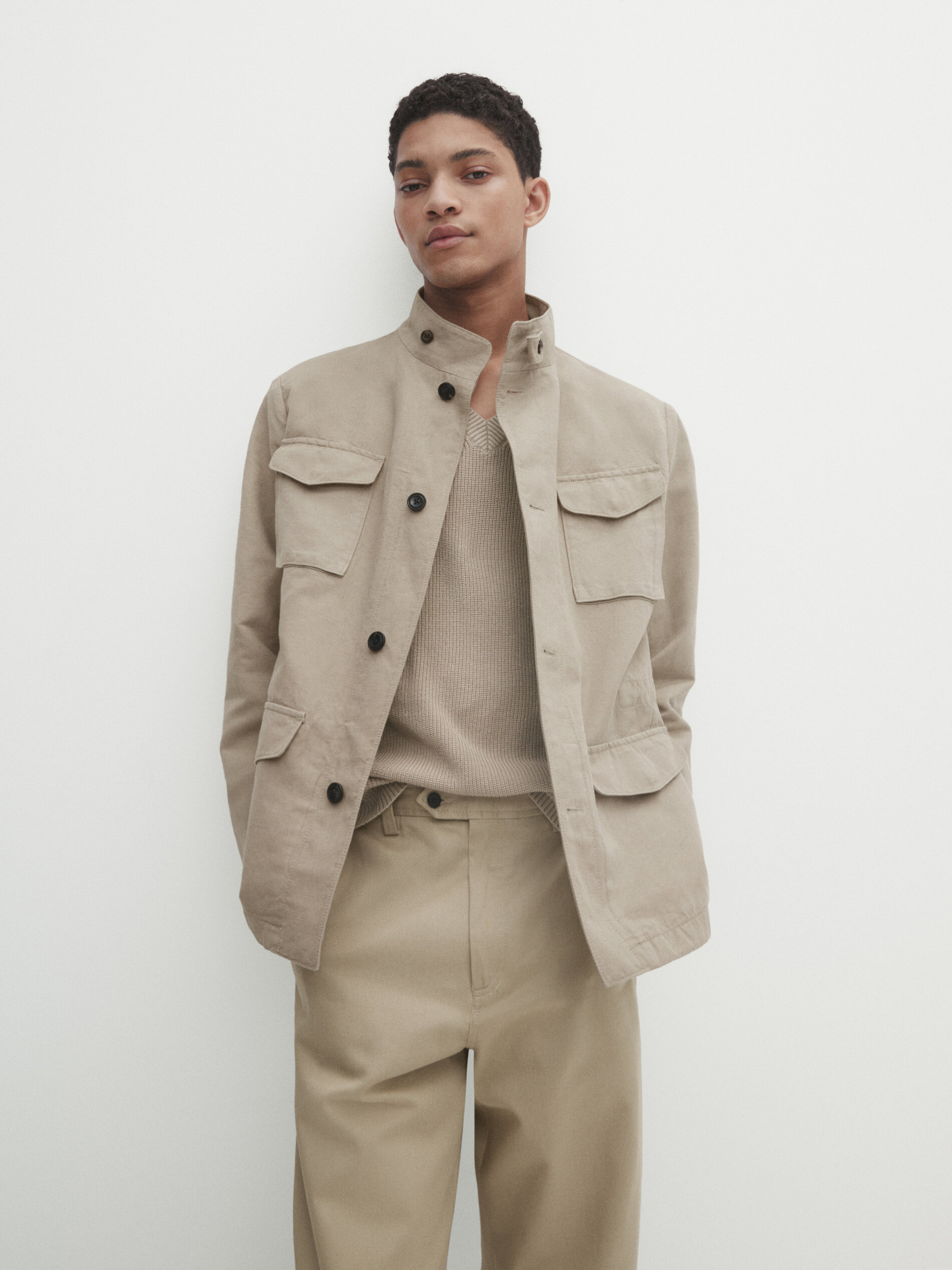 Jacke mit Strukturmuster mit Baumwolle und Leinenanteil · Beige  