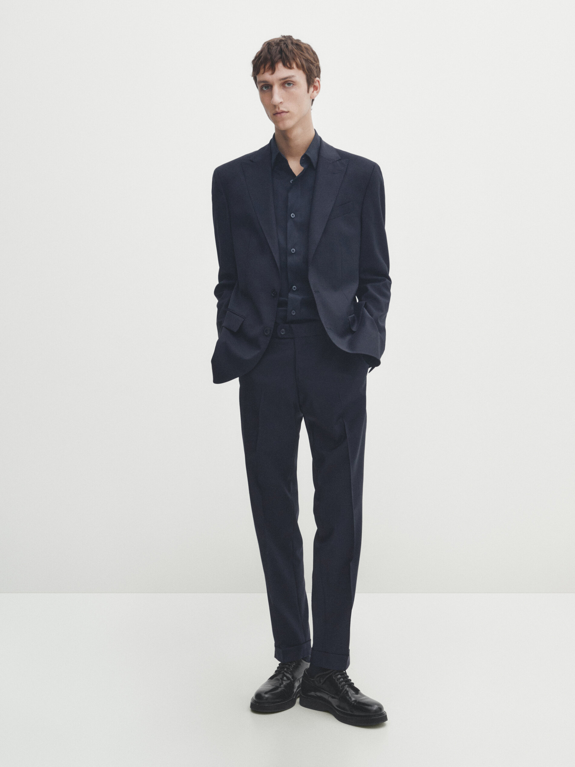 Plain blue wool blend suit blazer · Navy Blue · Dressy | Massimo Dutti
