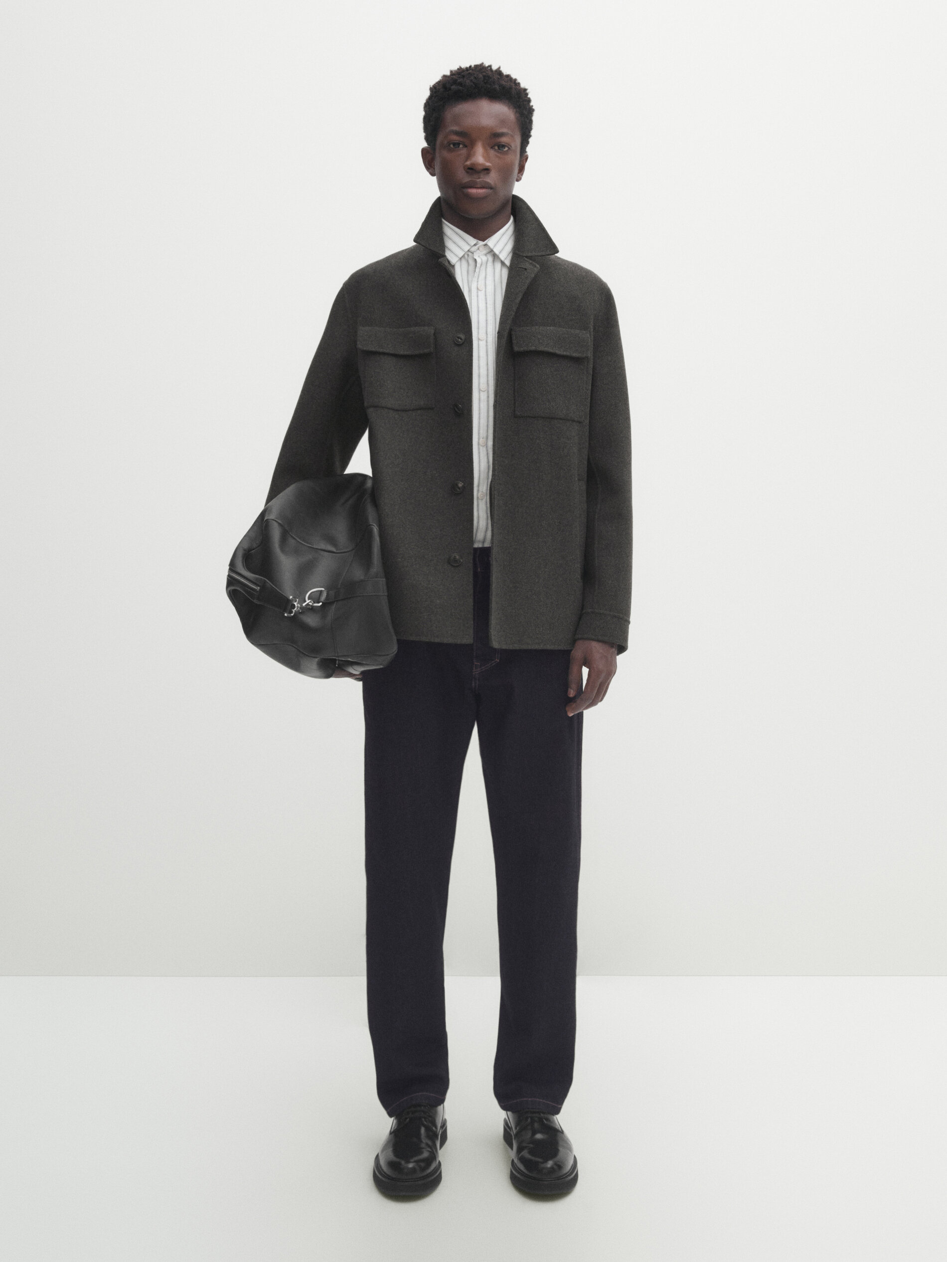 Massimo Dutti Doubleface-hemdjacke Aus Wollmix Mit Taschen In Grey