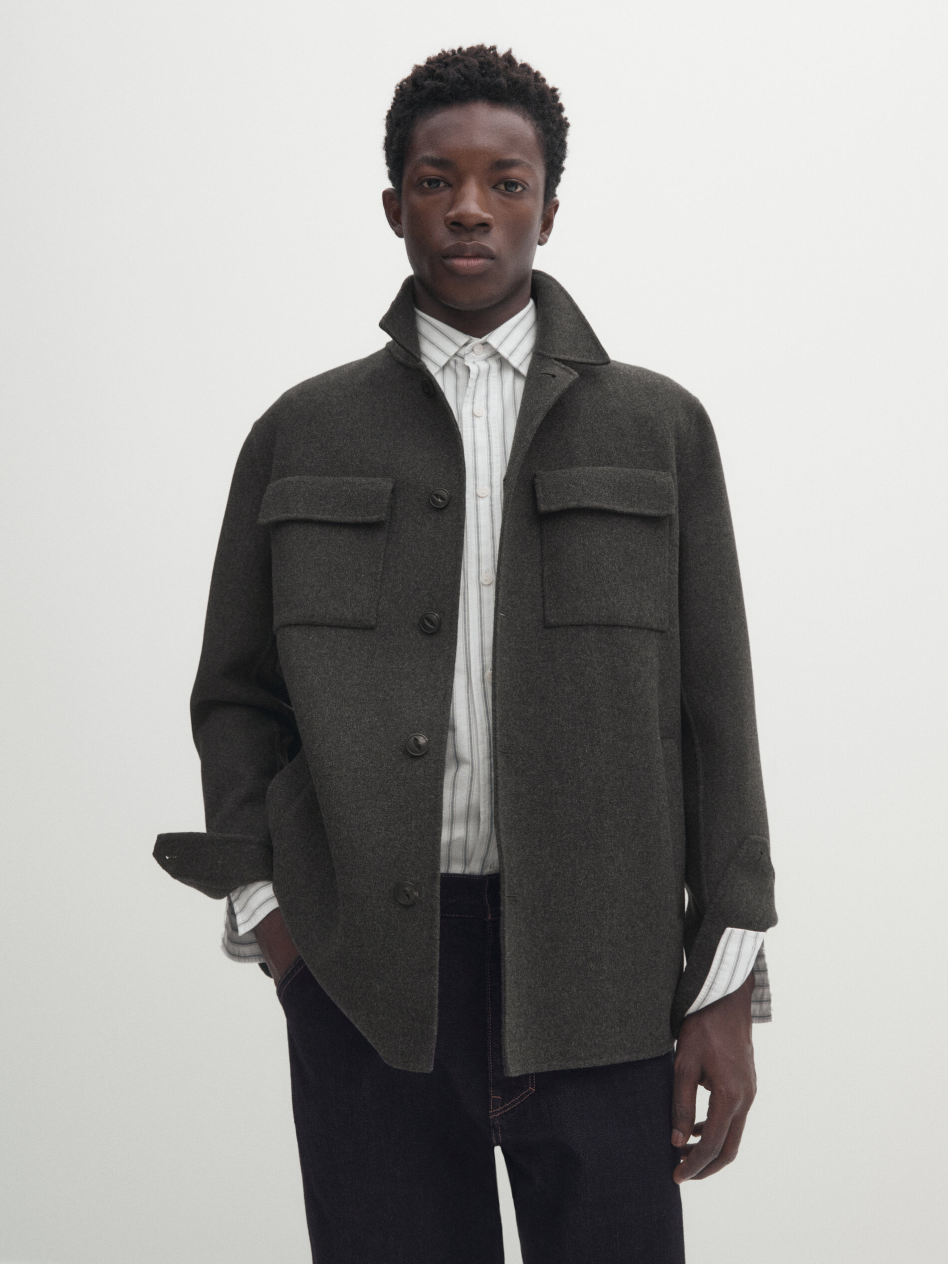 Double-faced wool blend overshirt with pockets · Grey · Dressy 