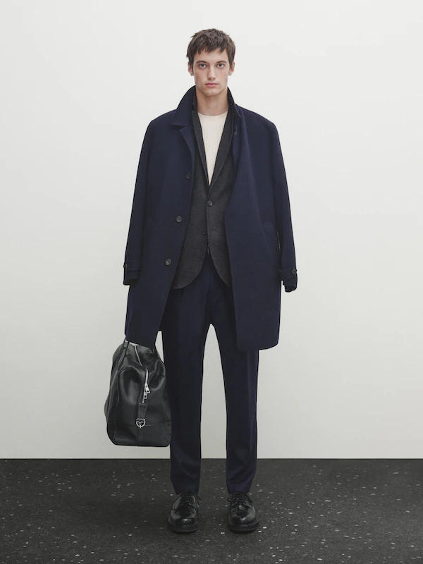 False plain wool blend blazer · Navy Blue · Dressy | Massimo Dutti