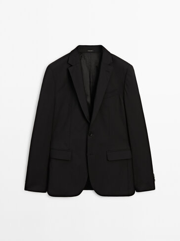 Костюмный пиджак из биэластичной шерсти черного цвета