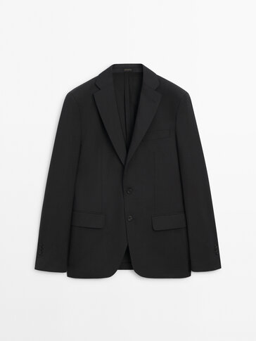 Grey stretch wool suit blazer
