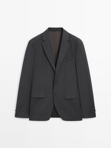 Серый костюмный пиджак из 100% шерсти в полоску