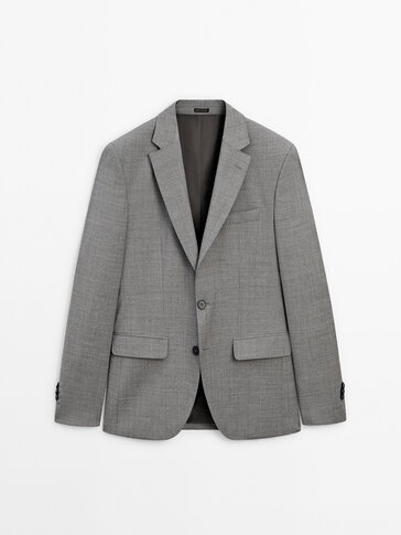 Серый костюмный пиджак из 100% шерсти