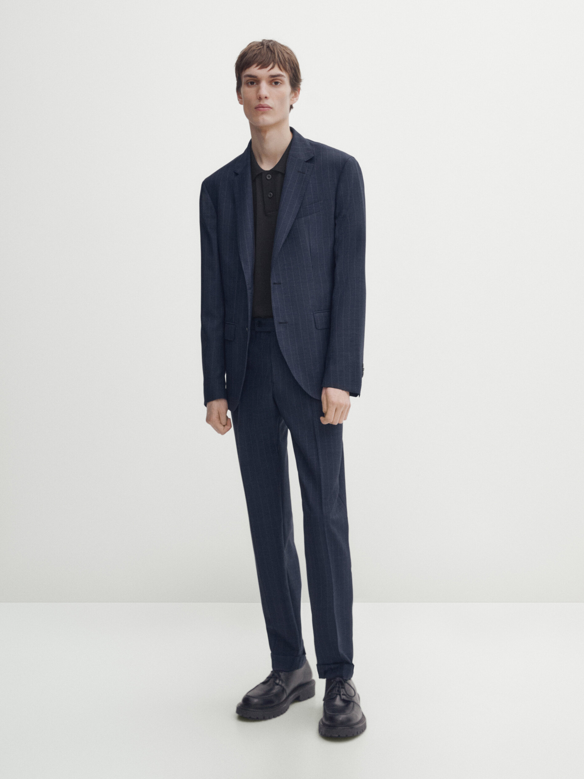 Pinstripe wool blend suit blazer · Indigo · Dressy | Massimo Dutti 