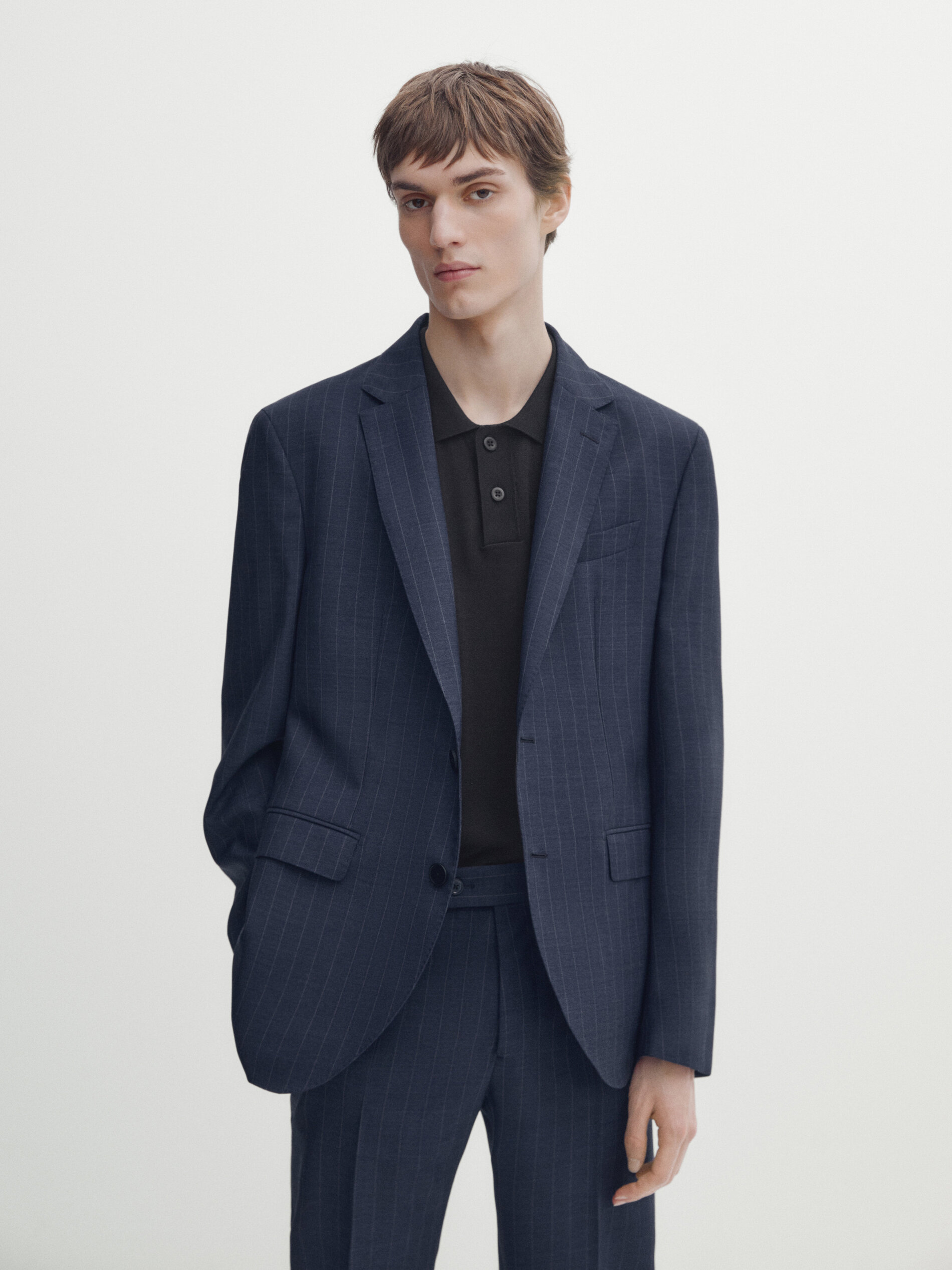 Pinstripe wool blend suit blazer · Indigo · Dressy | Massimo Dutti