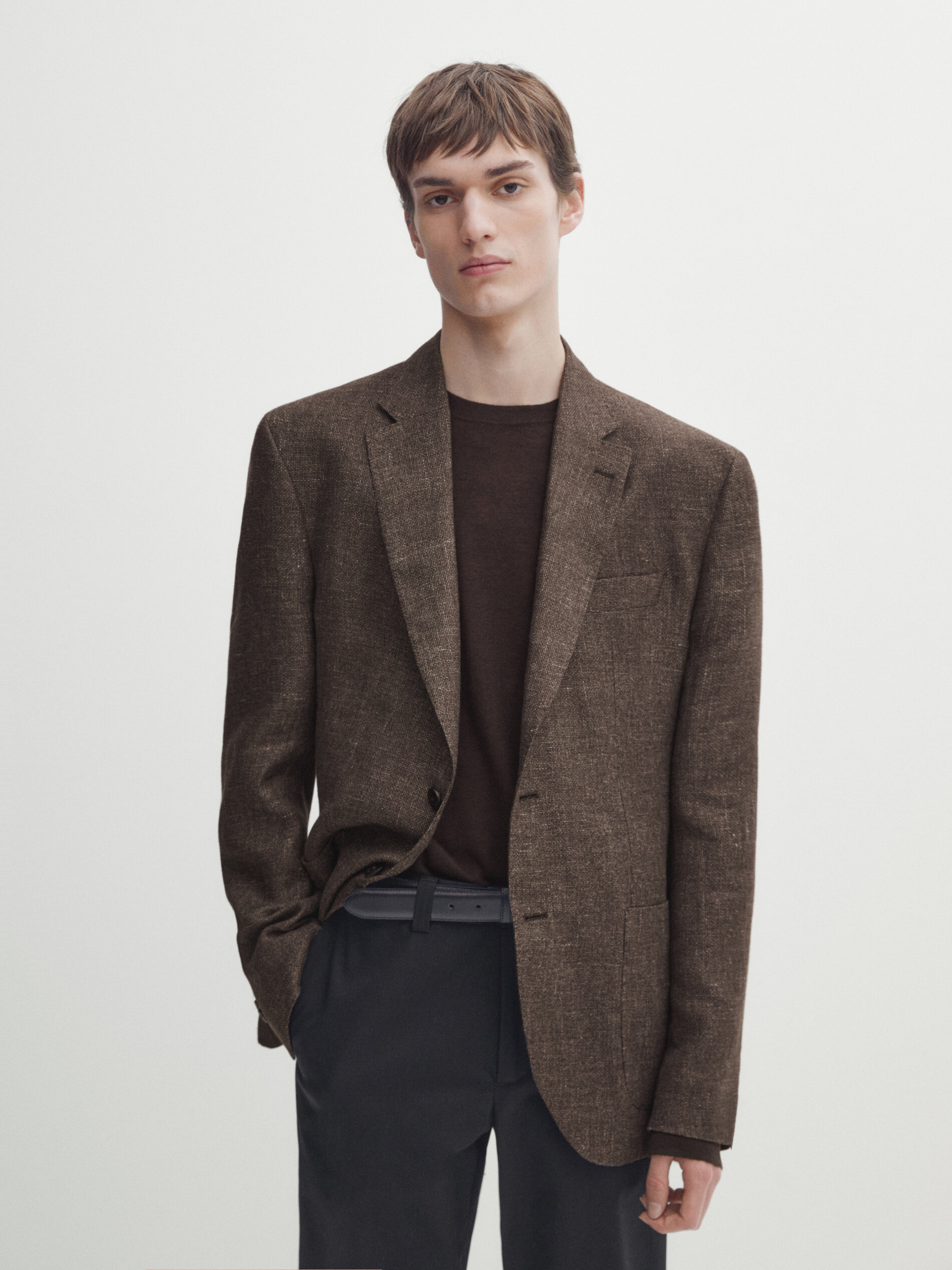 Linen and cotton blend textured blazer · Brown · Dressy | Massimo 