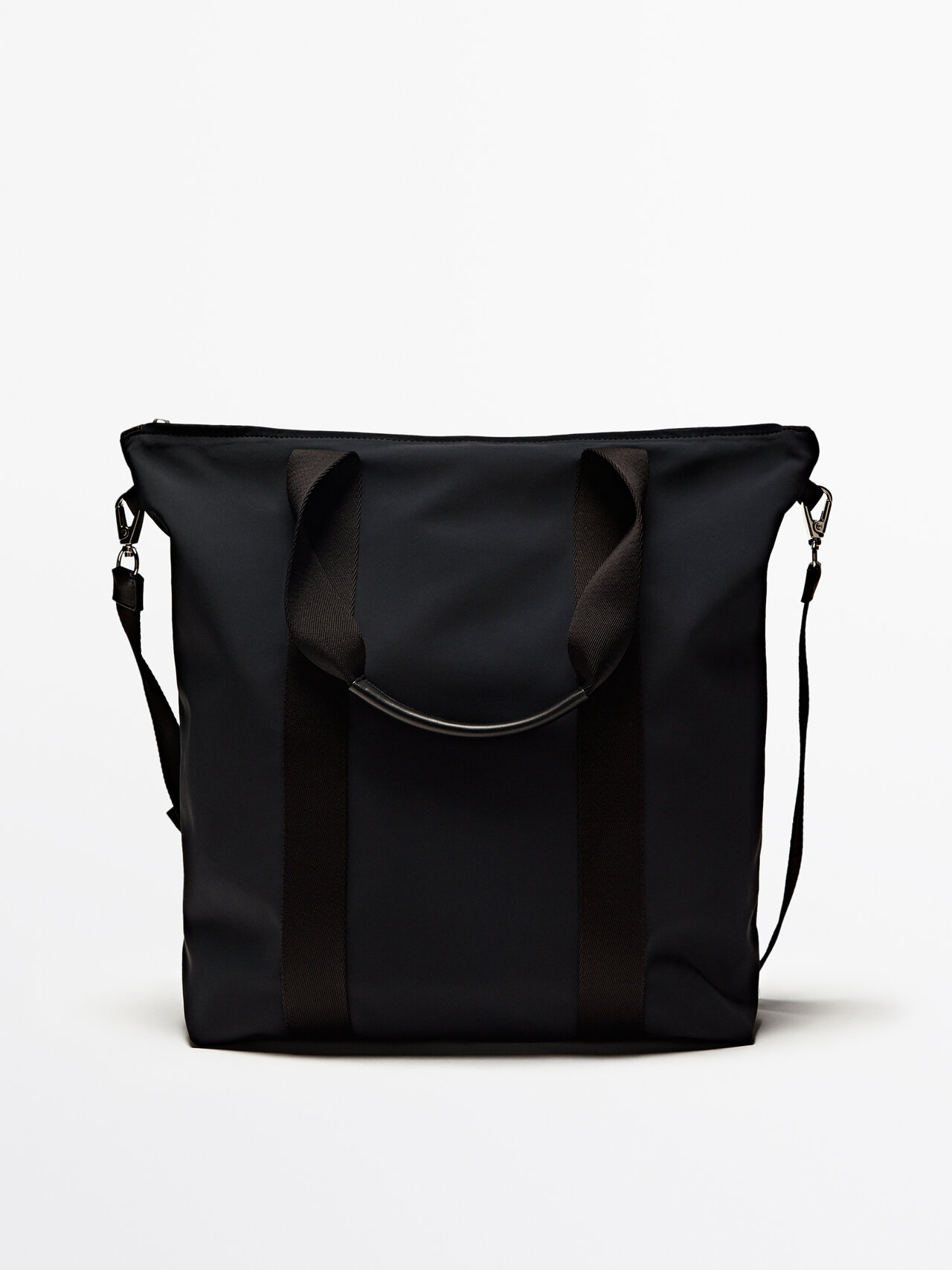 Massimo Dutti Tote Bag With Leather Trims In Black