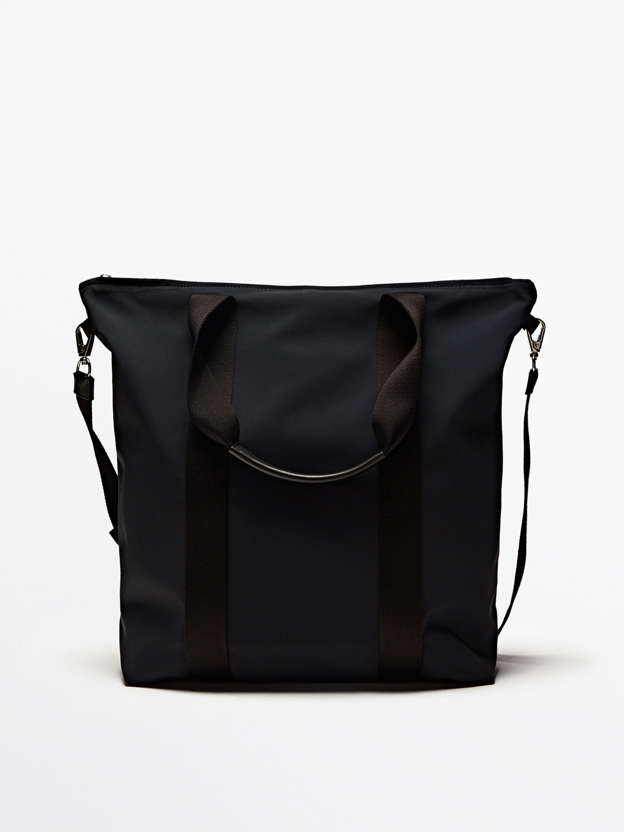 Massimo Dutti Tote Bag With Leather Trims In Navy Blue
