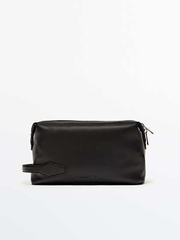 Nappa leather toiletry bag with zip Black Brown Accessories