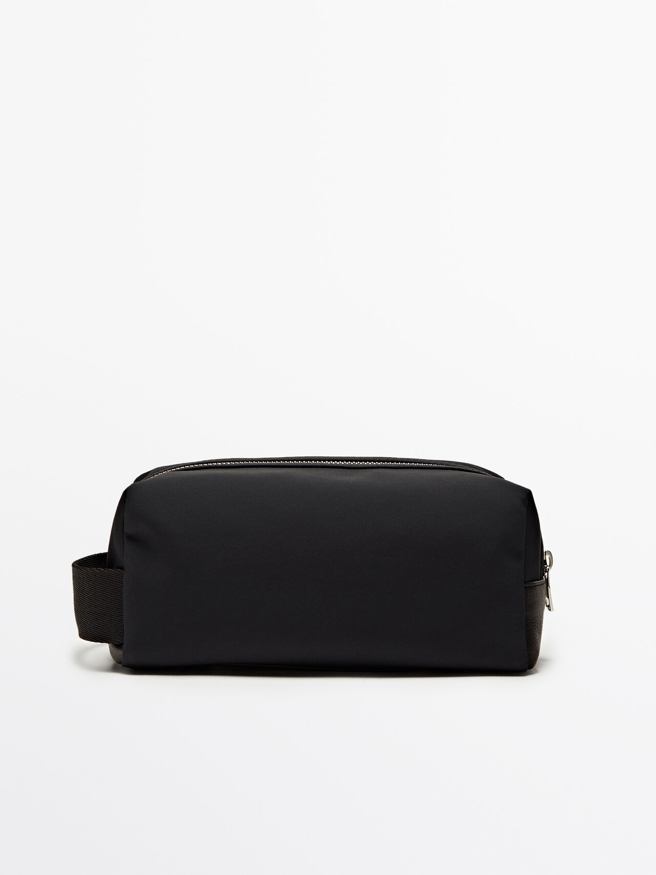 Massimo Dutti Toiletry Bag With Leather Trims In Black