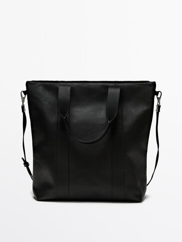 Nappa leather tote bag Black Accessories Massimo Dutti