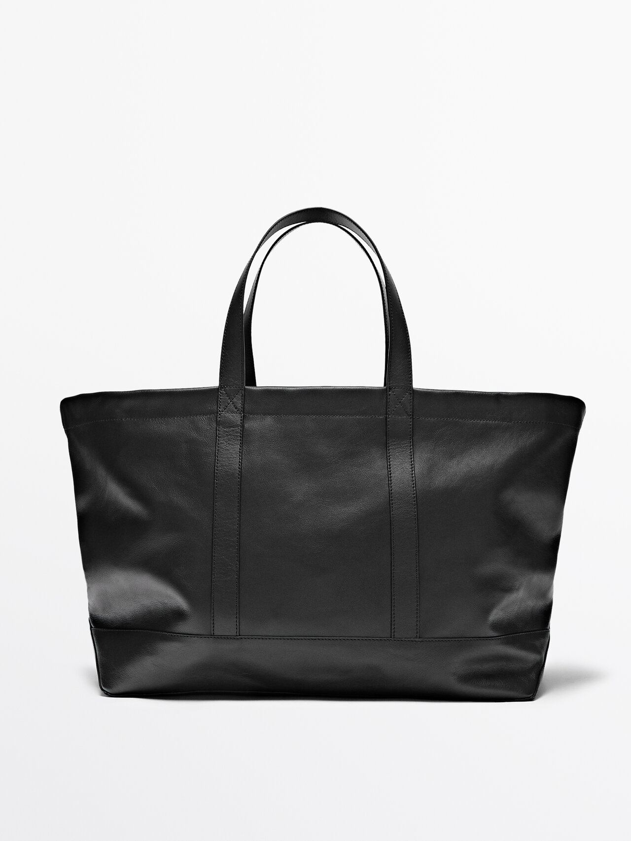 Shop Massimo Dutti Nappa Leather Weekender Bag In Black