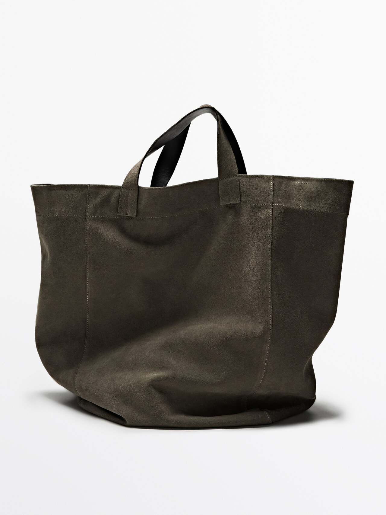 Massimo Dutti Suede Leather Satcher Bag In Mole Brown