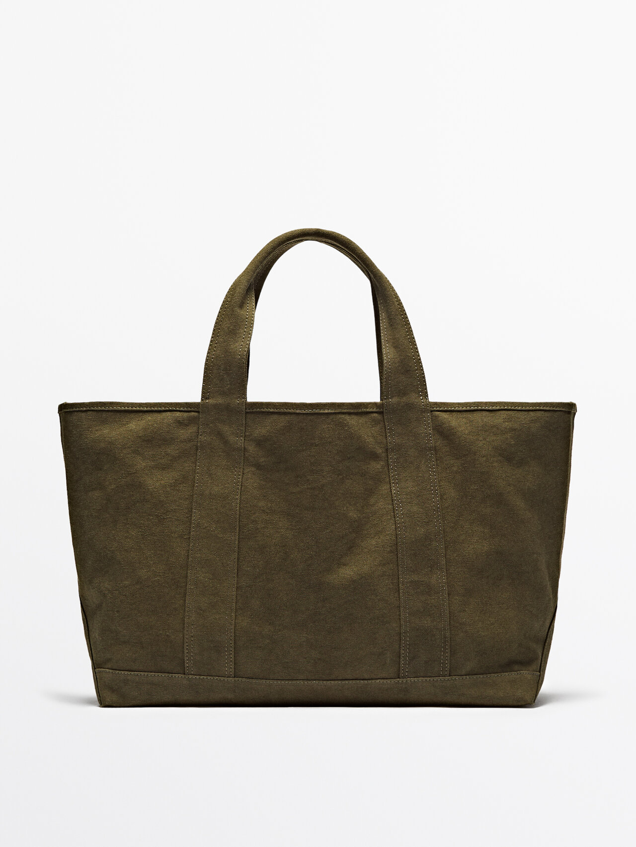 Massimo Dutti Dyed Canvas Shopper Bag In Khaki