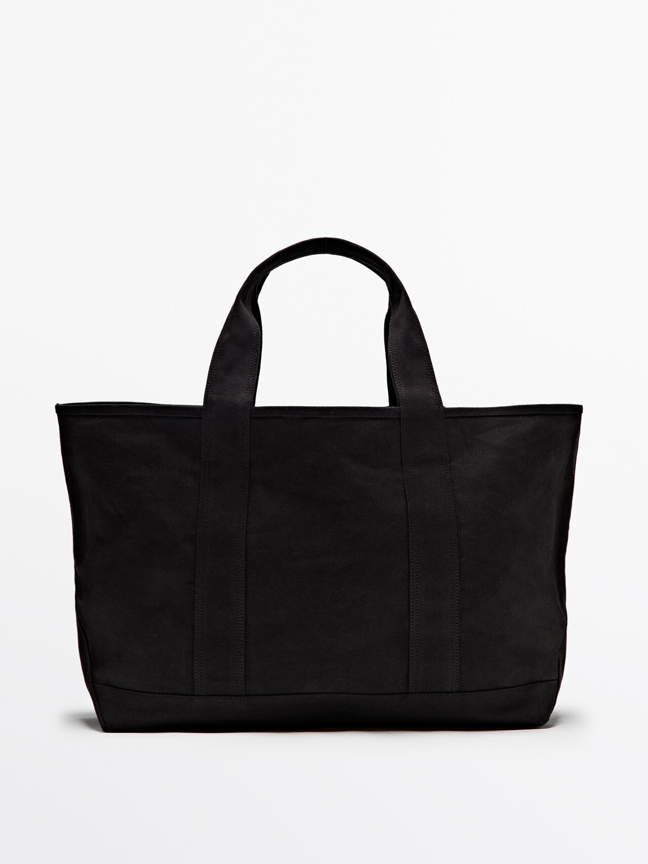 Massimo Dutti Dyed Canvas Shopper Bag In Black