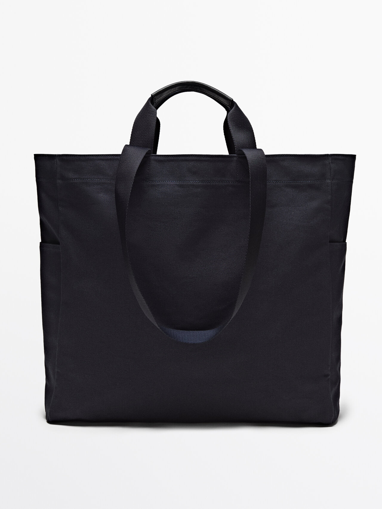 Massimo Dutti Maxi Canvas Shopper Bag In Black
