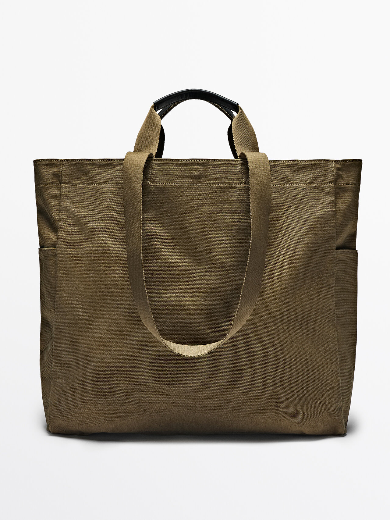 Massimo Dutti Maxi Canvas Shopper Bag In Brown