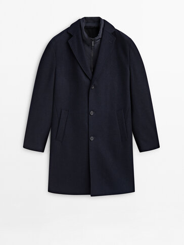 Wool blend coat with removable lining Navy Blue Coats And