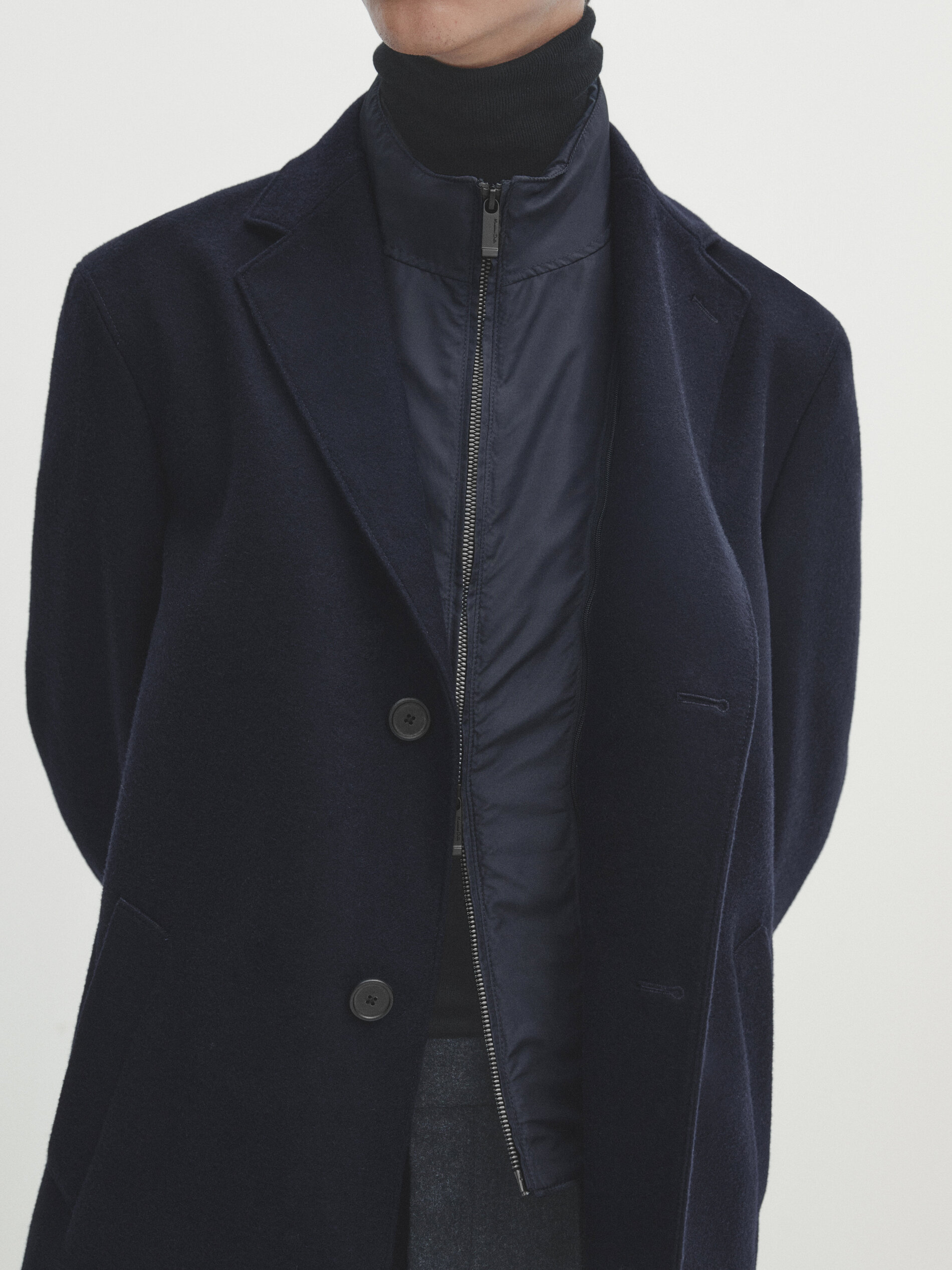 Wool blend coat with removable lining · Navy Blue · Coats And Jackets