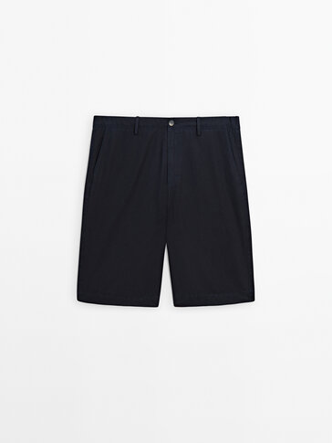 Cotton blend Bermuda shorts with elasticated waistband